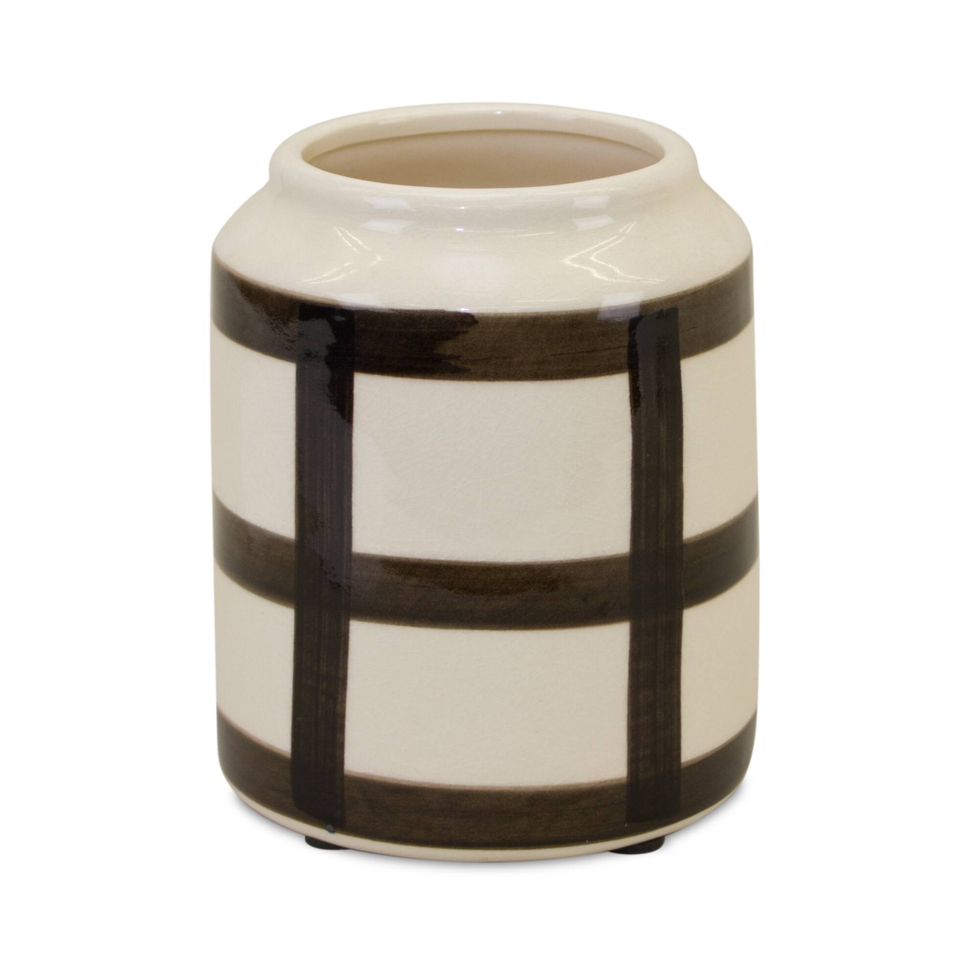 6" Ivory & Black Terra Cotta Vase